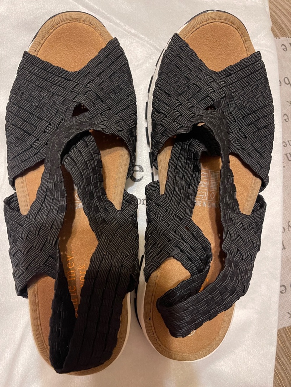 bernie mev. Black Woven Slip-On Sandals